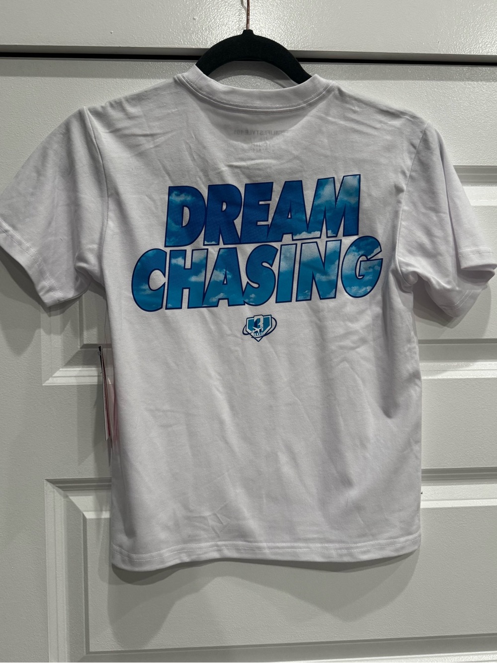 Youth White Short-Sleeve Tee with Blue Shield Graphic - Picture 7 of 8